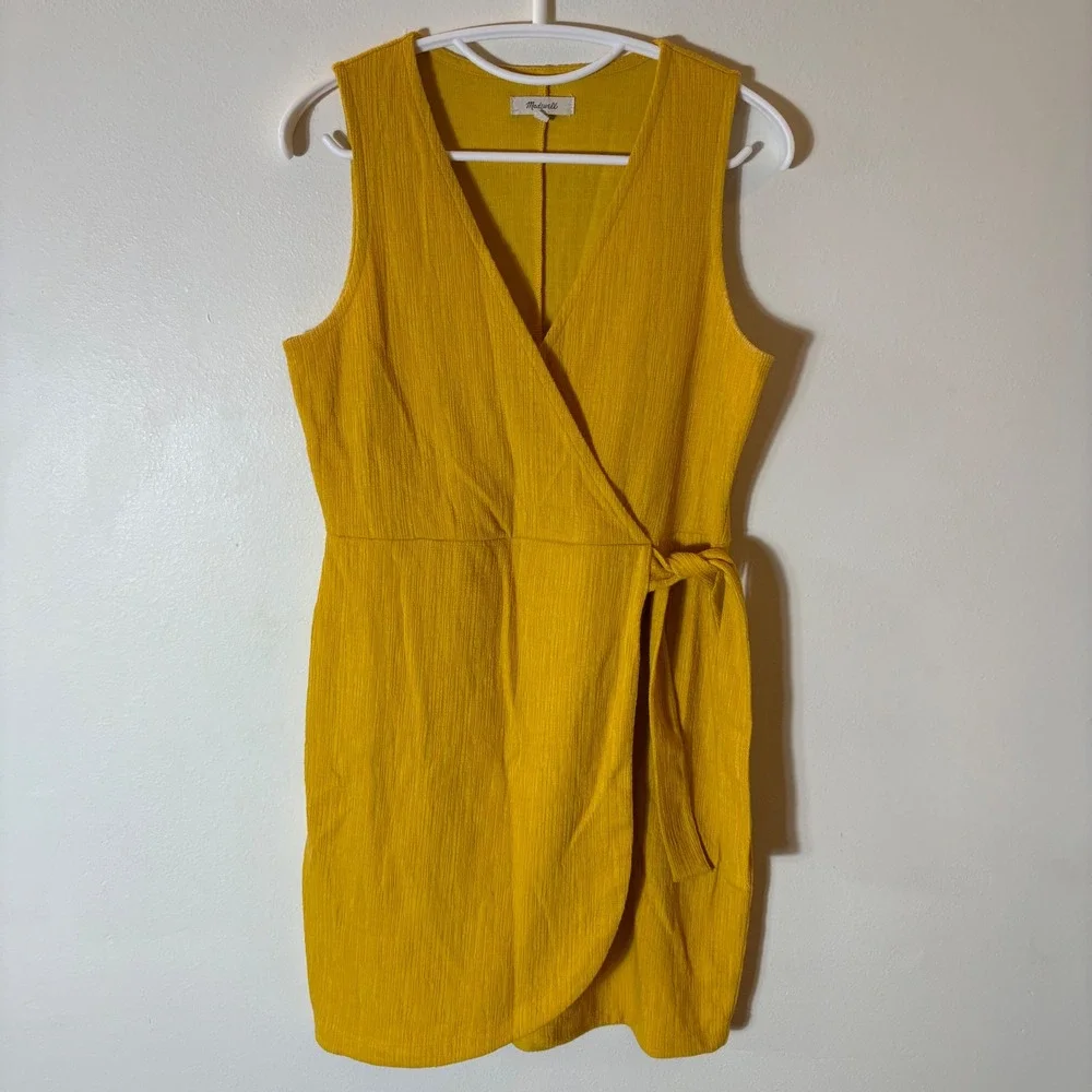 Madewell Crosshatch Side-Tie Mini Dress‎ in Mustard Yellow Size o